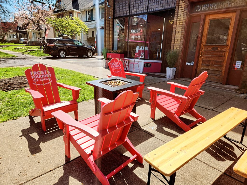 Our beautiful and relaxing outdoor seating with a fireplace
